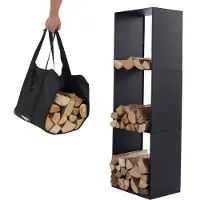 Lendo Online Range-bûches 40x28x120 Acier Thermolaqué Noir