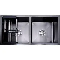 Lendo Online Évier Double Inox 87×44 Anthracite Égouttoir