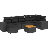vidaXL Ensemble de jardin canapé 8 pièces avec coussins noir poly rotin