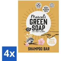 Marcels Green Soap Savon Vert Marcel's - Barre de shampooing - Vanille & Fleur de Cerisier - Fortifie & Nourrit - 90g - Pack avantage - 4 pièces