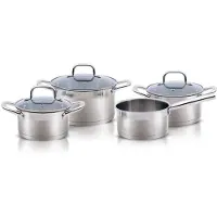 Alpina Batterie De Cuisine Induction 4 Pièces ¿ Casseroles Inox Avec Couvercles En Verre ¿ Set Marmites Tous Feux ¿ Casseroles Induction ¿ Ustensiles De Cuisine Inox