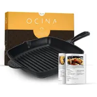 Foumt Ocina Poêle à griller en fonte 28 cm - Poêles à griller - Poêles à viande BBQ - Poêles à induction - Poêles à frire - Émail - Noir