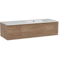 Storke Edge meuble salle de bains suspendu 140 x 52 cm chêne brut avec Diva vasque asymétrique droite en marbre composite blanc brillant