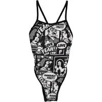 Turbo Yeah Comic Thin Strap Swimsuit Noir 9-10 Years Fille