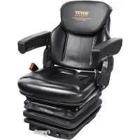 Vevor Siège de Chariot Élévateur Universel Siège de Tracteur Rabattable Dossier à Angle Réglable Micro-interrupteur Ceinture de Sécurité Accoudoirs 3 Niveaux Absorption Chocs pour Chargeur Excavateur