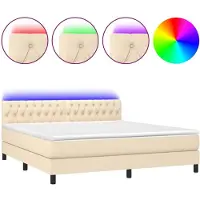vidaXL Lit Boxspring avec matelas & LED Crème 180x200 cm Tissu
