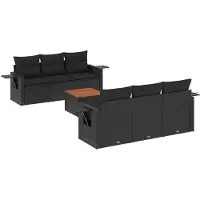 vidaXL Ensemble de salon de jardin 7 pièces avec coussins noir poly rotin