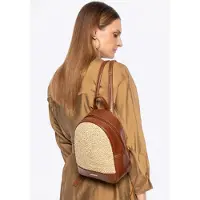WITTCHEN Sac à dos pour femme avec motif tressé, marron et beige, marron et beige,
