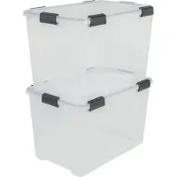 Iris Airtight Opbergbox - 70L - plastique - Transparent/Zwart - Set van 2 (39 cm, 70 l, 2x)