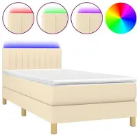 vidaXL Lit Boxspring avec matelas & LED Crème 90x190 cm Tissu