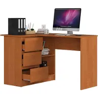 Akord Bureau d'angle B16 en bouleau avec 3 tiroirs et plateau rectangulaire