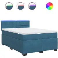 vidaXL Lit boxspring avec matelas bleu 160x200 cm velours