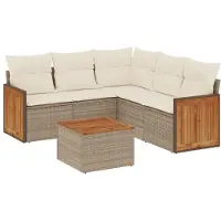 vidaXL Ensemble de salon de jardin 6 pièces avec coussins Beige Poly Rattan