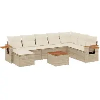 vidaXL Ensemble de salon de jardin 9 pièces avec coussins beige Poly rotin