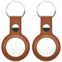 KEYBUDZ Leather Keyring for AirTag 2-pack (Color: Tan)