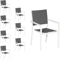 Happy Garden Lot De 8 Chaises Rembourrées En Aluminium Blanc - Textilène Gris