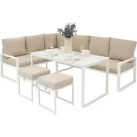 Monster Aluminium Ensemble de 5 canapés d'angle avec boîte de rangement en rotin noir - Blanc