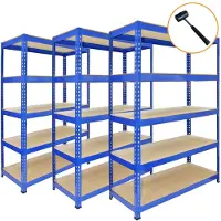 Monster Racking : 3 unités bleues, rayonnage garage 5 niveaux, 90x50x180 cm, cadre acier, montage sans boulons, capacité 200 kg par étagère