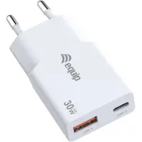 Equip Chargeur 245523, 2 ports USB-C (PD3.0) / USB-A, technologie GaN, design fin, 30W, couleur blanche