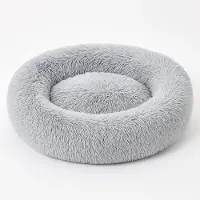 Spies Online Lit pour chien rond Ø80 cm – Lit pour chien douillet en peluche en forme de beignet – Doux et confortable – Lavable – Gris – Pour chiens de taille moyenne et grande