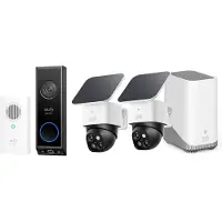 Eufy SoloCam S340 2-Pack + Homebase 3 + E340 Doorbell Bundle (pack de sonnettes) (2880 x 1620 Pixels), Caméra réseau, Blanc