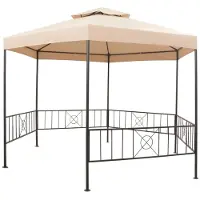 vidaXL Pavillon de jardin Tente de réception Hexagonal Beige 323x265 cm