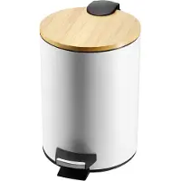 Kadax Poubelle de salle de bain "Linter", Seau avec couvercle en bambou, Poubelle pour salle de bain et WC, 3L, Blanc