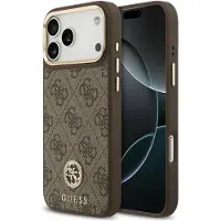 GUESS Coque arrière en cuir avec logo Strass classique et MagSafe pour Apple iPhone 17 Pro - Marron