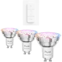 Philips Bundle Essential Spot Led Gu10 Connecté - Lumière Blanche Et Colorée 3 Pièces + Interrupteur Variateur Sans Fil