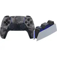 Sony PlayStation 5 DualSense Manette Sans Fil Grey Camo + BlueBuilt Station de Charge
