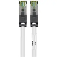 Goobay 55128 Câble patch RJ45 (CAT 6A, 500 MHz) avec câble brut CAT 8.1 S/FTP, blanc, 7.5 m - Conducteur en cuivre sans oxygène (OFC) à 99,9 %, AWG 24, gaine de câble sans halogène (LSZH)