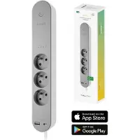 Hombli Smart Socket - 3 prises - prise française (type E) - 1x USB 1x USB-C avec interrupteur - App avec moniteur d'énergie/compteur de consommation - Protection contre les surtensions - 1