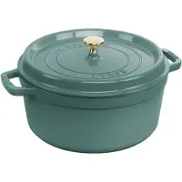 Staub Cocotte 26 cm, rund, Eucalyptus, Gusseisen 5.25l, Poêle + casserole, Vert