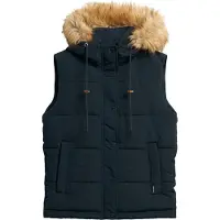 Superdry Femme Veste Sans Manches en Fausse Fourrure Everest Bleu Marine Taille: 36