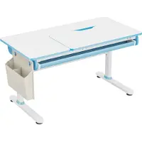 En.casa Bureau enfant 'Kuosa' réglable en hauteur avec tiroir et sac Acier 120 x 60 cm Bleu / Blanc