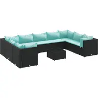 vidaXL Ensemble salon de jardin 10 pièces avec coussins noir Poly rotin