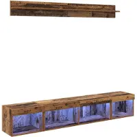 vidaXL Ensemble d'étagères murales pour téléviseur avec LED 5 pièces Bois ancien Matériau dérivé du bois
