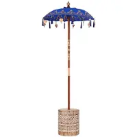 vidaXL Parasol avec Base Bleu 95 x 95 x 260 cm Coton et bois