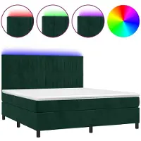 vidaXL Lit boxspring avec matelas & LED vert foncé 180x200 cm velours