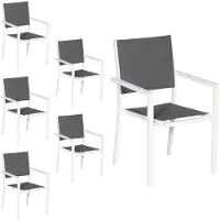 Happy Garden Lot De 6 Chaises Rembourrées En Aluminium Blanc - Textilène Gris