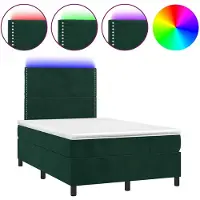 vidaXL Lit boxspring avec matelas & LED vert foncé 120x200 cm velours