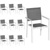 Happy Garden Lot De 10 Chaises En Aluminium Blanc - Textilène Gris