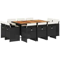vidaXL Ensemble de jardin 11 pièces avec coussins Noir Poly Rattan