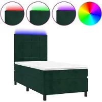 vidaXL Lit boxspring avec matelas & LED vert foncé 80x200 cm velours