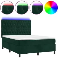 vidaXL Lit boxspring avec matelas & LED vert foncé 140x200 cm velours