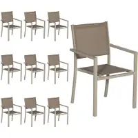 Happy Garden Lot De 10 Chaises En Aluminium Taupe - Textilène Taupe