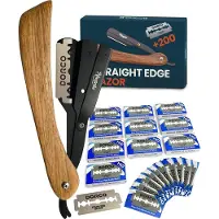 Merkloos Couteau de barbier avec 200 rasoirs - Classic Open Razor - Couteau de barbier - Shavette - Straight Razor - Claw Knife - Neck Knife - Barber Knife