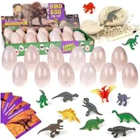 Jokomisiada Kit archéologique : 12 gros ufs + cartes « Découvre le monde des dinosaures » ZA4999