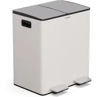 Klarstein EcoVista poubelle - Tri sélectif 40 L avec bac à compost amovible, fermeture douce, acier inoxydable, poubelle de cuisine
