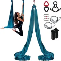 Vevor Hamac de Yoga Aérien 8x2,8 m Kit Balançoire de Yoga Inversion Danse Aérienne en Nylon 100 g/m² Charge 1000 kg Vol Anti-gravité d'Air pour Fitness Musculation Pilates Gym Maison Studio Vert